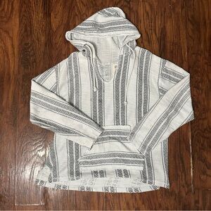 Beach By Exist Baja Hoodie Pullover Mens L White Gray Striped Kangaroo Pocket